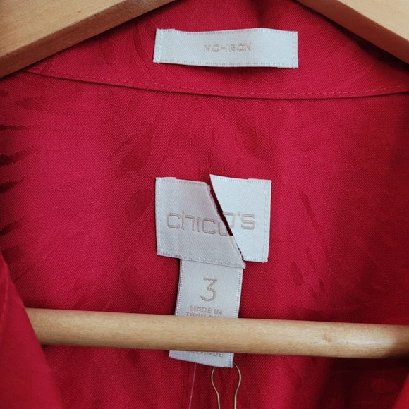 Chico's Women's Button-Up Tunic Top Size L Red 100% Cotton Long Sleeves Collared - Picture 3 of 14